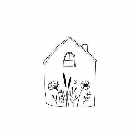 House Line Art Drawing, Tiny Home Drawing, Small House Tattoo Simple, House Fine Line Tattoo, Childhood Home Tattoo Ideas, Fine Line House Tattoo, Cozy Tattoo Ideas, House Outline Tattoo, House Tattoo Minimalist