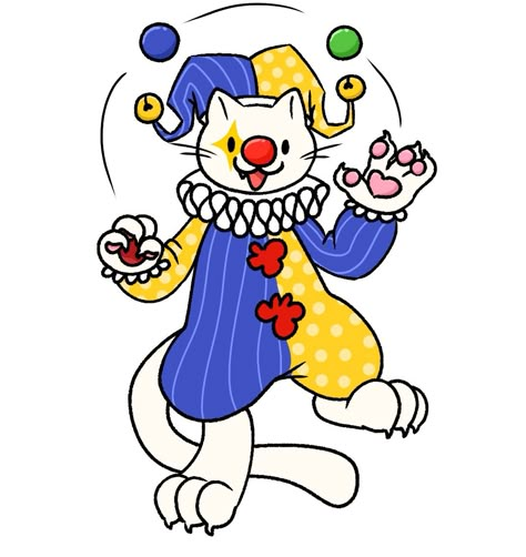 Clown Cats Art, Clown Ruffles Drawing, Clown Dog Drawing, Clown Cat Drawing, Clown Clothes Drawing, Clown Neck Ruffle Drawing, Sanrio Clown, Clowncore Drawing, Chibi Clown