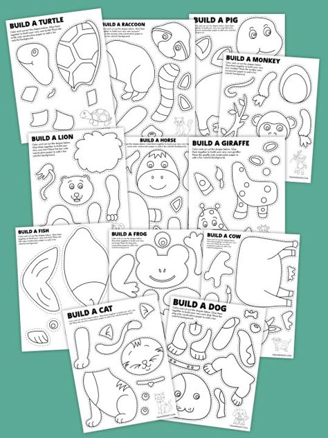 18 Free Printable Build Your Own Animal Crafts Foam Sheet Animal Craft, Paper Crafts Kindergarten, Build An Animal Craft, Build An Elephant Printable, Build A Animal Free Printable, Preschool Classroom Crafts, Making Animals Crafts, God Made Animals Craft, Build An Animal Printable