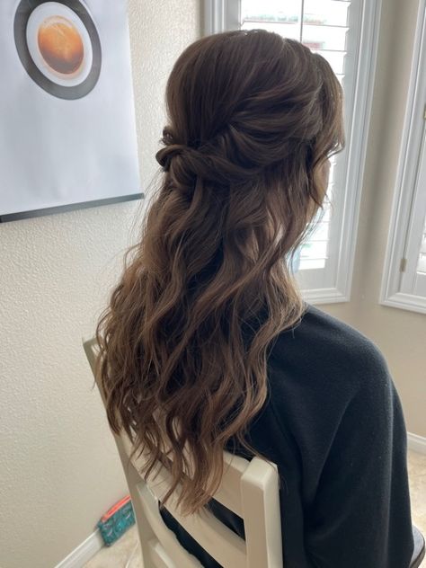 Had Up Half Down Hairstyles Wedding, Half Up Curled Hairstyles Prom, Prom Medium Length Hair, Bridesmaid Hairstyles For Medium Hair Half Up, Bridemaids Hairstyles Half Up Medium Lengths, Wedding Hairstyles Medium Length Black Hair, Half Up Half Down Special Occasion Hair, Bridesmaid Hairstyles Down Brown Hair, Half Up Half Down Wedding Hair Long Curls