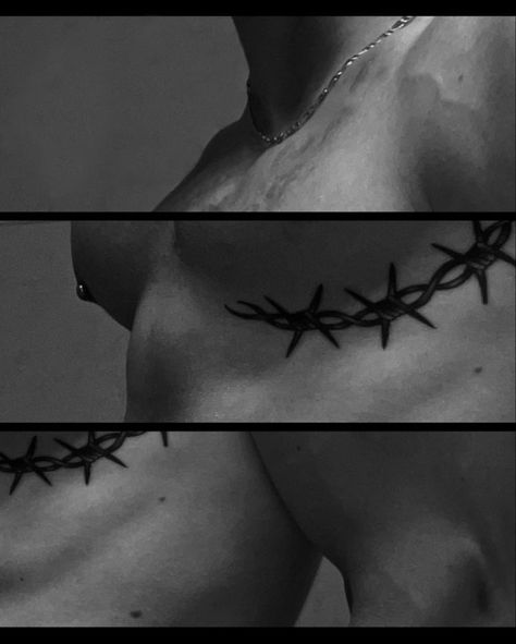 Barb Wire Collar Bone Tattoo, Barbed Wire Collar Bone Tattoo, Barbed Wire Tattoo For Women, Barb Wire Tattoo For Women, Mens Sternum Tattoo, Tattoos Barbed Wire, Traditional Barbed Wire Tattoo, Barbed Wire Aesthetic, Barbed Wire Tattoo Design