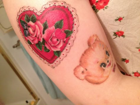 lace heart and bear 27 Tattoo, Cute Tats, Tattoo Heart, Arte Grunge, Sweet Tattoos, Lace Tattoo, Tattoo Feminina, Aesthetic Tattoo, Dream Tattoos