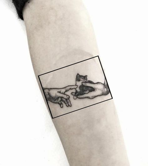 Cat Tattoo Men, Cat Forearm Tattoo, Tattoos Doodles, Tiny Cat Tattoo, Dj Tattoo, Cat Geometric, Men Tattoo, Cat Tattoo Designs, Tiny Cats