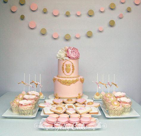 Communion Ideas, Peach And Gold, Iced Biscuits, Gold Baby Shower, Amazing Cake, Gold Baby Showers, Cake Cupcakes, Table Set Up, Gold Baby