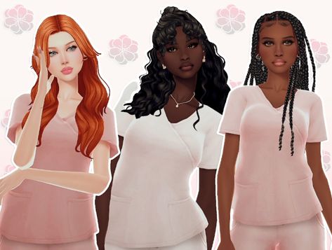 Nurse Scrubs Recolor | Patreon Veterinarian Scrubs, Vet Scrubs, Doctor Scrubs, Nurse Scrubs, Sims 4 Cc Kids Clothing, Pink Scrubs, Doctor Outfit, Career Outfits, Scrubs Outfit