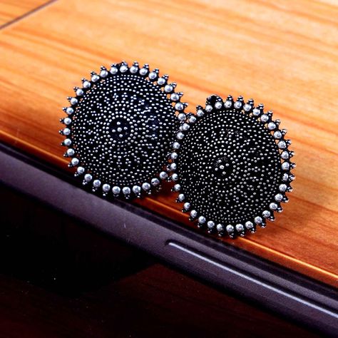 Oxidized German Silver Plated Party Wear Small Studs Ethnic Earrings Jewelry for Women ( width 2 cm) Girls Accesories, Oxidised Silver Jewelry, Sabyasachi Lehenga, German Silver Jewelry, Jewelry Set Design, Fancy Jewellery Designs, Silver Jewelry Design, Amazing Fashion, Jewelry Design Earrings