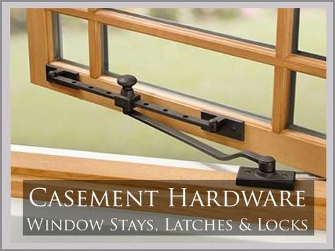 CASEMENT WINDOW HARDWARE Wood Working Hardware, Antique Brass Window Hardware, Window Lock Ideas, House Of Antique Hardware, Craftsman Colonial, Wooden Casement Windows, Winery Signs, Adam Architecture, Cottage English