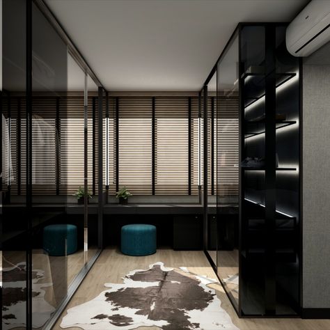 Industrial Villa, Walk In Closet Ideas, Michael Lau, Apartments Interior, Small Dressing Rooms, Industrial Style Bedroom, Small Walk In Closet, Contemporary Closet, Small Condo