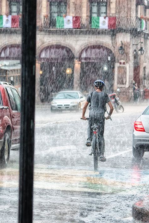 Person Riding a Bicycle during Rainy Day Biking In The Rain, Rainy Good Morning, Rainy City, Daily Weather, Weather Update, Going To Rain, Sound Of Rain, Rainy Season, Rain Photography