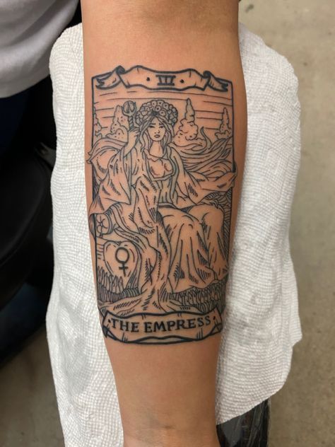 Empress Card Tattoo, The Empress Tarot Card Tattoo, The Empress Tattoo, Empress Tarot Card Tattoo, The Empress Tarot Tattoo, Divination Tattoo, Meaningless Tattoos, Empress Tattoo, Tarot Card Tattoo Design