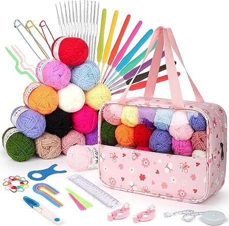 Amazon.com: Katech 70 Pcs Crochet Kit for Beginners-Yarn for Knitting and Crocheting-Crochet Hook Accessories-Ideal Crochet Starter Kit for Kids Adults Beginner Professionals Crochet Supplies, Crochet Hook Set, Wool Balls, Crochet Set, Cadeau Diy, Yarn Ball, Crochet Kit, Kits For Kids, Knitting For Kids