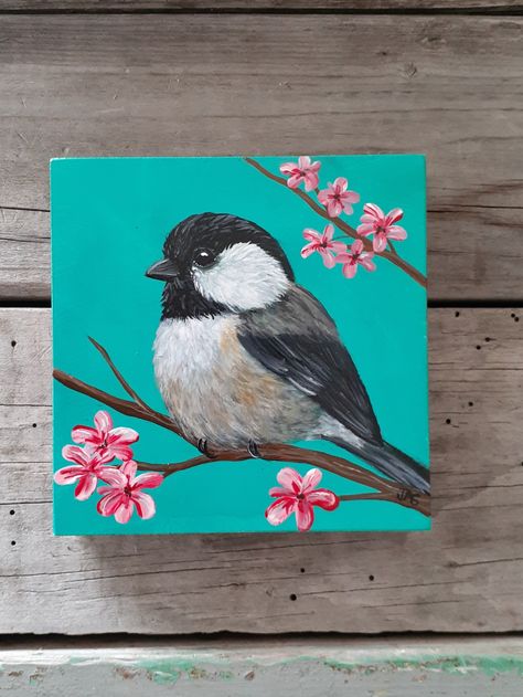 Chickadee Painting Acrylics, Paint Birds Easy, Acrylic Bird Painting Easy, Acrylic Bird Paintings On Canvas, Easy Bird Painting Acrylics, Painting Birds Acrylic, Bird Canvas Paintings, Bird Painting Easy, Easy Bird Painting