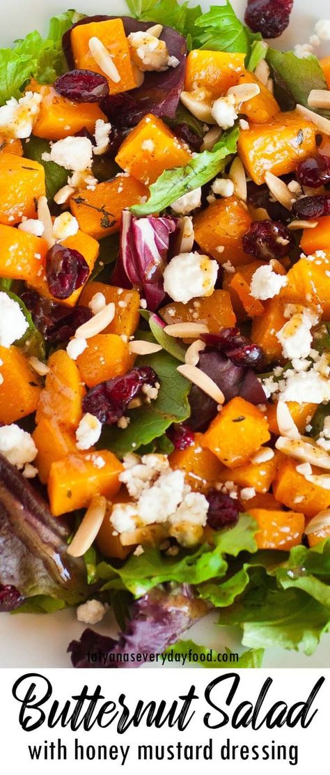 Butternut Squash Salad Recipes, Homemade Honey Mustard Dressing, Oven Roasted Butternut Squash, Easy Butternut Squash, Homemade Honey Mustard, Butternut Squash Salad, Noodle Salad Recipes, Squash Salad, Salad Recipes Video