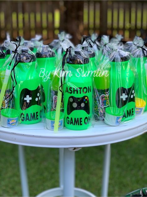 Game On Birthday Party Ideas Ps5, Video Game Party Favors Boys, Gamer Birthday Food Ideas, Gamer Birthday Party Centerpieces, Gamer Water Bottle, Game On Party Favors, Gamer Party Theme, Xbox Party Decorations, Gaming Bday Party