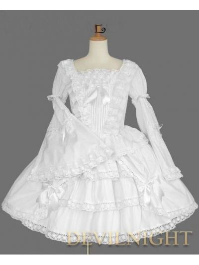 White Long Trumpet Sleeves Sweet Lolita Dress Ball Gowns Vintage, White Ball Gowns, White Long Sleeves, Sweet Lolita, One Piece Dress, Lolita Dress, Gothic Lolita, Lolita Fashion, Long Sleeve Lace