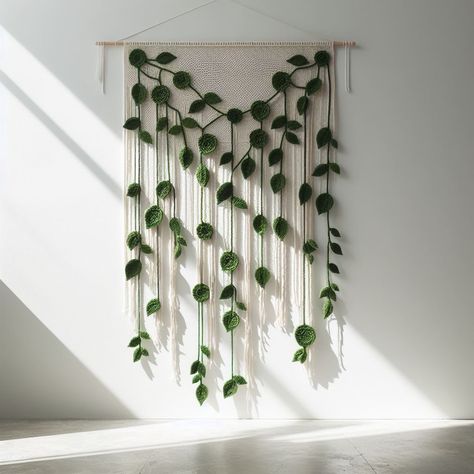 Crochet Hanging Plants, Diy Crochet Hook, Knitting Room, Crochet Wall Art, Crochet Garden, Crochet Garland, Crochet Wall Hangings, Crochet Plant, Hand Embroidery Kit