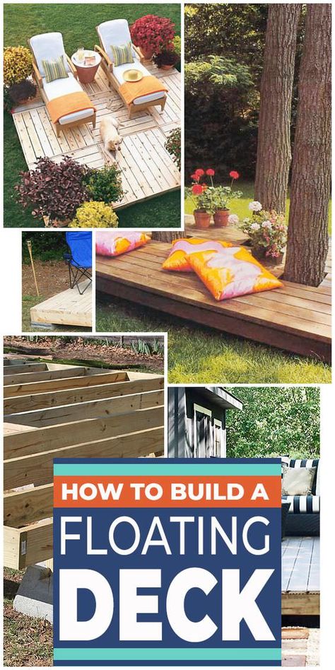 How to Build a Fabulous DIY Floating Deck • The Garden Glove Floating Deck Ideas, Diy Floating Deck, Deck Around Trees, Floating Decks, Backyard Grilling Area, Island Deck, Backyard Plans, Building A Floating Deck, Made From Pallets