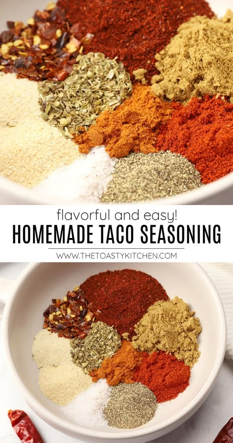 Homemade taco seasoning recipe - by The Toasty Kitchen This easy taco seasoning takes only a moment to make and will replace your store bought seasoning packets. Made with easy to find spices that may already be in your pantry. #tacoseasoning #tacotuesday #tacos #seasoning #spices #homemade #recipe Easy Taco Seasoning Recipe, Taco Seasoning Easy, Taco Seasoning Mix Recipe, Spicy Taco Seasoning, Diy Taco Seasoning, Mild Taco Seasoning, Make Taco Seasoning, Homemade Taco Seasoning Mix, Homemade Taco Seasoning Recipe