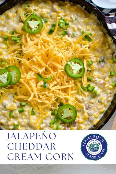 Jalapeño Cheddar Cream Corn Recipe Jalapeno Creamed Corn, Cream Corn Recipe, Creamed Corn Recipes, Cream Corn, Jalapeno Cheddar, Corn Recipe, Creamed Corn, Smoker Recipes, So Satisfying