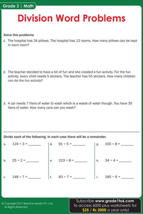 Division Grade 3, Year 1 Maths Worksheets, Word Problems 3rd Grade, Math Multiplication Worksheets, Math Olympiad, Division Word Problems, Cvc Words Kindergarten, Worksheets For Grade 3, 3rd Grade Math Worksheets