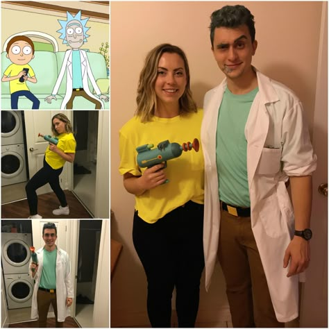 Rick and Morty costume for Halloween 2017. Belt is a DIY, laser gun from Hot Topic. Rick And Morty Costume, Morty Costume, Halloween Coustumes, Couples Halloween Outfits, Holloween Costume, Cute Couple Halloween Costumes, Diy Kostüm, Costumes For Teens, Costume For Halloween