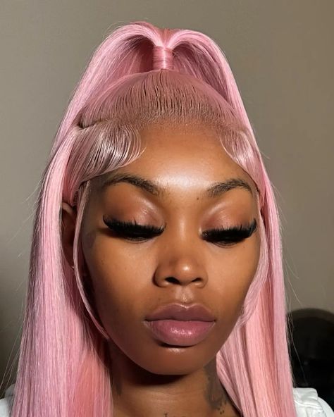 She know she cool 😎 💕Frontal Wig Install with a Custom Color.😍💋____👉👉 Follow,  @letstalkhairs promotes dopest hairstyles, hair fashion and discussions 📩DM FOR DIFFERENT PROMO/ADS PACKAGES AVAILABLE or 📧: care@letstalkhairs.com to join our products vendors program on the web www.letstalkhairs.com ____________________ ✂️ wig stylist: @melanin_extensions 📍: Dallas, TX DM HER 👆 FOR THIS WIG ______________________ IGNORE ️  frontal wig, lace wigs,  ponytails, HD frontal, wigs,  hairstylist... Frontal Wig Install, Blonde Ponytail, Wig Install, Birthday Hair, Pink Wig, Pretty Braided Hairstyles, Hair Appointment, Wig Lace, Colored Wigs