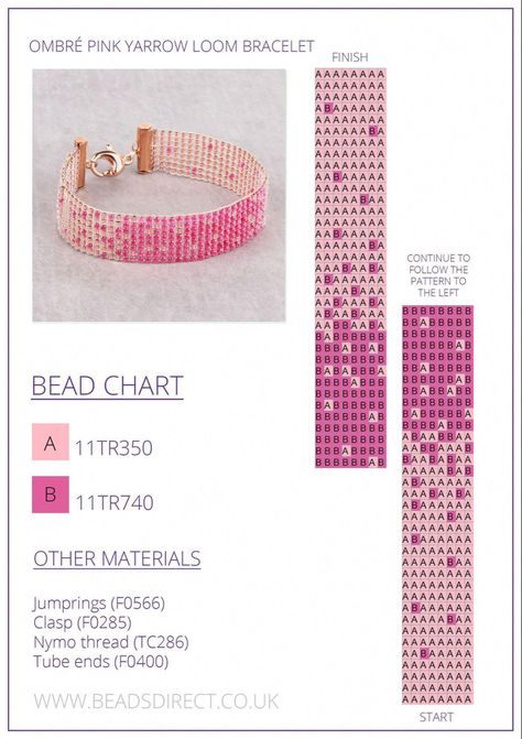 Pink Seed Bead Bracelet Ideas, Loom Bead Bracelet Patterns Free, Ombre Beaded Bracelet, Narrow Bead Loom Patterns, Miyuki Loom Bracelet, Seed Bead Loom Patterns Simple, Simple Bead Loom Patterns, Seed Bead Weaving Patterns, Simple Beading Patterns