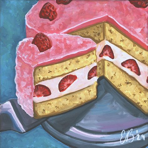 Treat yourself (or someone special) to this charming gouache-painted strawberry cake print featuring a delicious slice of joy! This colorful art print captures the sweetness of a strawberry cake topped with creamy pink frosting, set against a dreamy blue background. It's the perfect way to add a pop of colour and whimsy to your kitchen, dining area, or dessert-inspired gallery wall. Details: Size: 8x8" Printed on high-quality, acid-free archival paper for vibrant, lasting colours Hand-signed by the artist: Ella Raquel Inspiration: Inspired by the joy and nostalgia of indulging in a delicious, picture-perfect slice of cake, this whimsical illustration brings the sweetness of dessert into your home decor. The pink frosting and fresh strawberry details give this piece a playful, joyful vibe, Dessert Wall, Painted Strawberry, Whimsical Cake, Cheerful Art, Cake Illustration, Slice Of Cake, Pink Frosting, Cake Printing, Whimsical Illustration