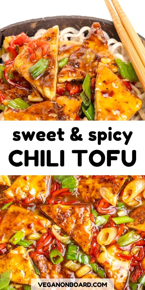 Seasoned, crispy fried tofu covered in a delicious coat of sweet and spicy sauce. This Sweet Chili Tofu has a nice and warming kick of heat to it that’s perfect for both warm and cool days. It’s easy to make and comes together in just 25 minutes! Sweet Chilli Tofu Recipes, Sweet Chili Tofu, Chilli Tofu, Chili Tofu, Resep Vegan, Tofu Recipes Healthy, Tofu Recipes Vegan, Sweet And Spicy Sauce, Vegan Tofu