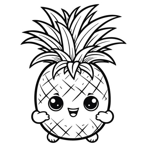 Kawaii Pineapple Coloring Page For Kids Pineapple Coloring Page, Kawaii Pineapple, Baby Colors, Coloring Pages For Kids, Coloring Page, Vector Art, Pineapple, Coloring Pages, Vector Free