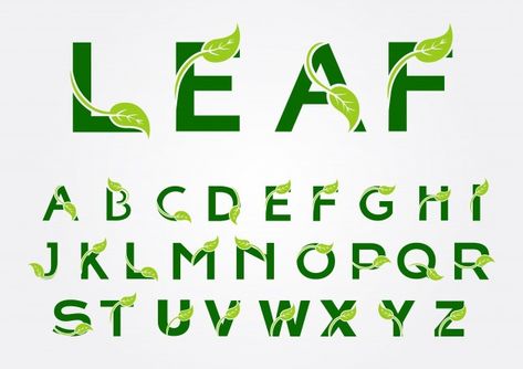 Leaf Letters Alphabet, Leaf Typography, Eco Enzyme, Plants Science Experiments, Modular Planter, Leaf Font, Agriculture Design, Art Deco Colors, Vector Alphabet