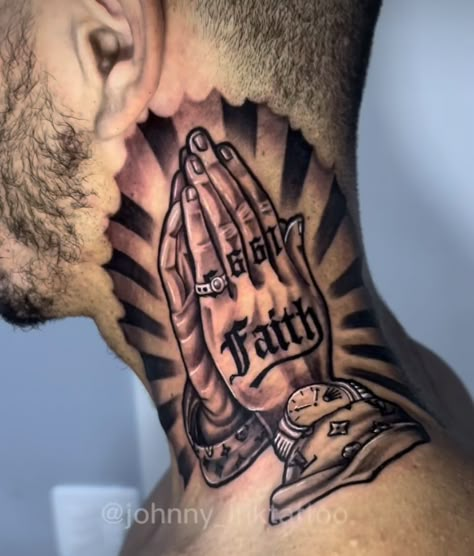 Front Neck Tattoo For Guys, Post Tattoo Care, Front Neck Tattoo, Catholic Tattoos, Best Neck Tattoos, Side Neck Tattoo, Jesus Piece, Forarm Tattoos, Neck Tattoo For Guys