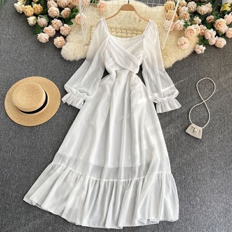 Elegant Maxi Dress With Sleeves Classy, Cute Long Dresses Casual, Chiffon Dress Casual Classy, Ruffle Evening Dress, Maxi Dress Elegant, Ruffle Dresses, Lover Dress, Party Maxi Dress, Trendy Dress Outfits