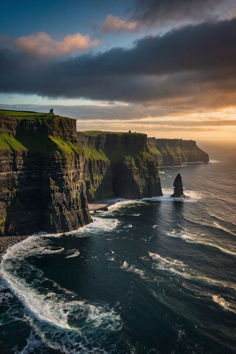 Cliffs of Moher, Ireland: A dramatic image of the Cliffs of Moher with sheer rock faces plunging into the ocean.  ✫ ━━━━━━∙⋆⋅⋆∙━━━━━━ ✫ Follow ➠ @AiArtImageGallery Follow ➠ @AiArtImageGallery ✫ ━━━━━━∙⋆⋅⋆∙━━━━━━ ✫ High quality prints & images through my online storefront link ♥ #MachineMadeArt #AutomatedArt #Landscape #Trending #Trendingnow #Artwork #Natureisamazing #Cozy #Stressrelief #Stressfree  #AutomatedArtwork #AmazingAI #AIInspiredDesigns #AIInspiredArtwork #AIAdventure Ireland Cliffs Of Mother, Cliffs By The Sea, The Cliffs Of Moher, Cliffs Of Moher Aesthetic, Ocean Cliff Aesthetic, Scottish Cliffs, Ireland Beautiful Places, Irish Cliffs, Ireland Landscape Nature