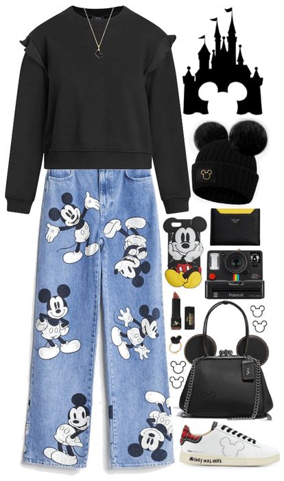 Mickey Mouse Inspired Outfits, Mickey Mouse Outfits For Women, Trendy Disney Outfits, Mickey Mouse Jeans, Mickey Clothes, Casual Elegant Outfits, Clothes Painting, Disney Trip Outfits, Mickey Mouse Dress