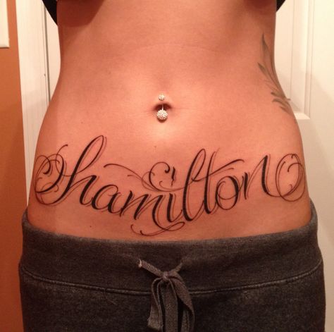 Lower stomach tattoos #lastname #script #love Stomach Writing Tattoo, Stomach Tattoos Ideas, Best Stomach Tattoos, Lower Stomach Tattoo, Stomach Tattoo Ideas, Lower Belly Tattoos, Lower Stomach Tattoos, Tattoo Writing, Stomach Tattoo