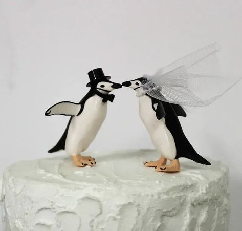 Penguin Wedding Cake Topper, Unique Cake Topper, Bride and Groom, Animal Cake Topper, Black and White Cake - Etsy UK Animal Lover Wedding, Fun Wedding Cake Toppers, Penguin Wedding Cake, Penguin Cake Toppers, Penguin Wedding, Penguin Cake, Bird Cake Topper Wedding, Penguin Cakes, Wedding Cake Toppers Unique