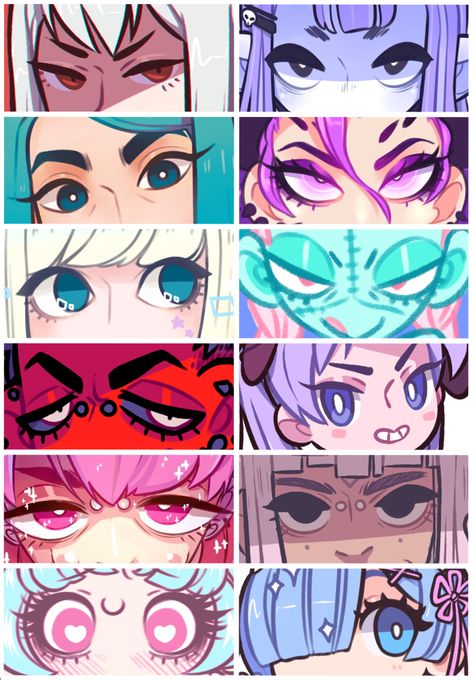 If anyone knows who the artist(s) is pls lmk Different Eye Drawing Styles, Eyes Styles Drawing, Eyes Cartoon Drawing, Oc Eyes Ideas, Character Design Eyes, Eye Styles Drawing, Tumblr Art Style, Eye Art Styles, Cartoon Shading