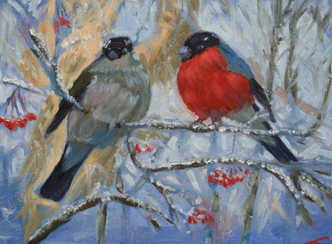 Elena Sokolova - Paintings for Sale | Artfinder Bird Painting Acrylic, Poster Color Painting, Winter Berry, Bee Painting, Sailboat Art, Artist Palette, Winter Painting, Christmas Canvas, Water Painting