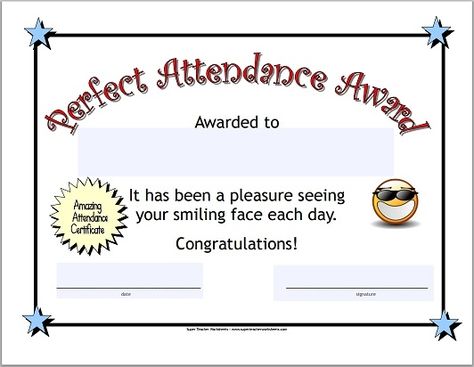 Celebrate perfect attendance in your class! Best Attendance Certificate, Award Templates Free, Attendance Incentives, Perfect Attendance Award, Perfect Attendance Certificate, Attendance Certificate, Certificate Award, Remedial Reading, Blank Certificate Template