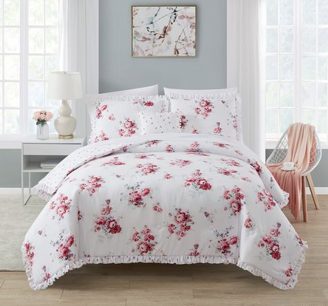 Simply Shabby Chic Sunbleached Floral 4-Piece Soft Washed Microfiber Comforter Set, King - Walmart.com Ruffle Comforter, Stylish Bedding, Floral Comforter Sets, Simply Shabby Chic, King Comforter Sets, Floral Collection, Stylish Beds, Comforter Set, Quilt Sets