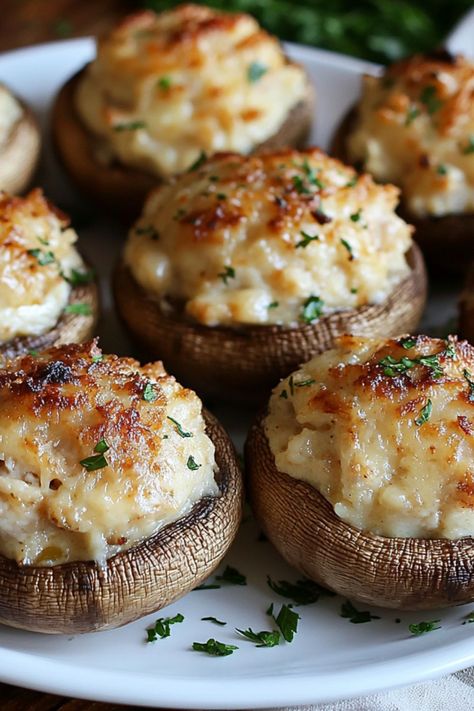 Stuffed Mushrooms are a delicious and nutritious choice for any mealtime! 🍄🧀 Made with tender mushrooms filled with a savory blend of cheese, herbs, and breadcrumbs, these appetizers are a delightful combination of rich flavors and satisfying textures. Quick to prepare and bursting with wholesome goodness, Stuffed Mushrooms are perfect for a refreshing snack or a special appetizer.  😋🌿 #StuffedMushrooms #SavoryAppetizers #HealthyEating #DeliciousFlavors Mushroom Recipes Aesthetic, Filled Mushrooms, Smoked Stuffed Mushrooms, Mushroom Tapas, Vegan Stuffed Mushrooms Appetizers, Stuffed Portables Mushrooms, Stuffed Mushroom Dip Appetizer Recipes, Borsine Cheese Stuffed Mushrooms, Mushroom Bites