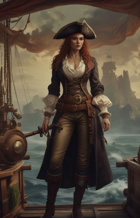 Pirate Aesthetic Female Outfit, Pirate Female, Woman Pirate, Pirate Witch, Pirate Princess, Pirate Outfit, Pirate Art, Novel Characters, Pirate Woman