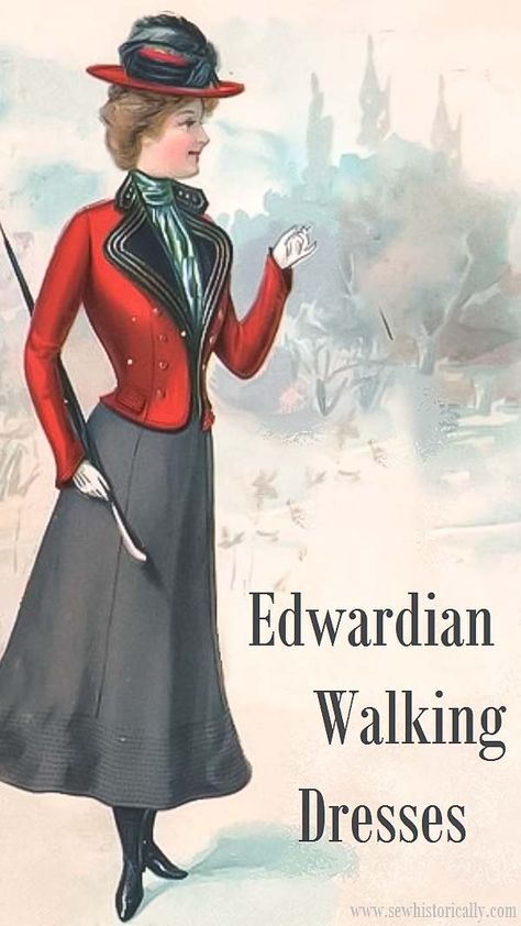 Edwardian Walking Dresses - Sew Historically Victorian Inspired Outfits, Edwardian Walking Dress, Edwardian Shirtwaist, Reuse Things, Hiking Vacations, Edwardian Women, Edwardian Fashion Dresses, Edwardian Dresses, Walking Outfit