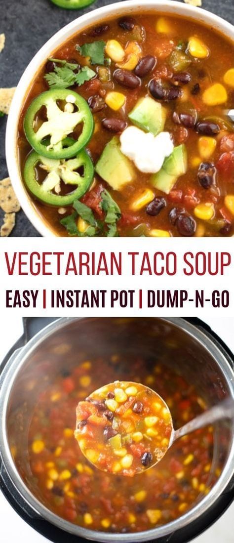 Stay warm with this healthy Vegetarian Taco Soup made in the pressure cooker. This hearty soup is a dump-and-go recipe with lots of black beans, corn, peppers, and tomatoes to create a delicious, satisfying dinner | instant pot taco soup | pipingpotcurry.com Vegetarian Taco Soup, Instant Pot Vegetarian, Vegetarian Taco, Black Beans Corn, Instant Pot Recipes Vegetarian, Vegetarian Instant Pot, Vegetarian Tacos, Hearty Soup, Instant Pot Soup