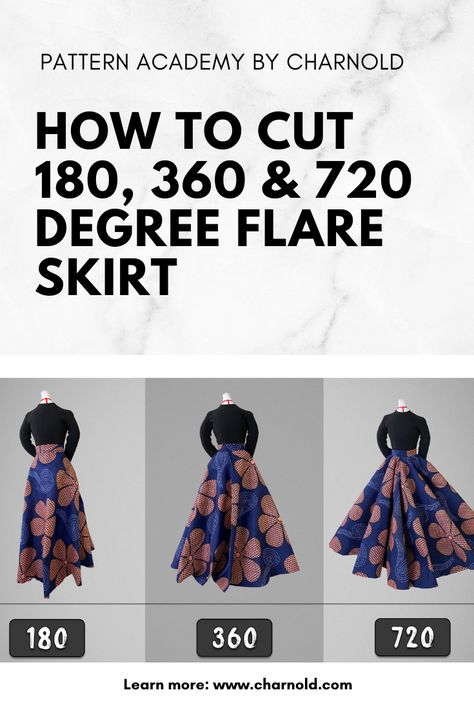 360 Circle Skirt Pattern, Types Of Flare Skirts, Types Of Flare Pattern, Ankara Circular Dress Designs, 360 Skirt Pattern, 720 Degree Circle Skirt, How To Sew Flare Skirt, Floor Length Skirt Pattern, 360 Flare Skirt Pattern