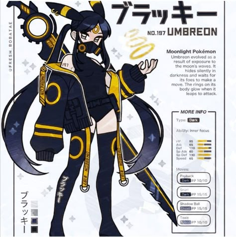 Evee Evolution As Humans, Pokémon As People, Eeveelutions As Humans, Umbreon Gijinka, Fresh_bobatae Art, Eevee Cute, Pokemon Human Form, Gijinka Pokemon, Pokemon Umbreon