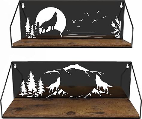 Wolf Room, Metalworking Projects, Howling Wolves, Wolf Decor, Decoration For Bedroom, Shelves For Wall, Shelf Decoration, Cnc Art, Crystal Shelves