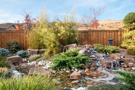 Idaho Landscape Design | The Garden Artist Boise, ID Boise Idaho Landscaping Ideas, Asian Garden Design, Idaho Landscape, Backyard Zen, High Desert Landscaping, Feng Shui Garden, Backyard Gardens, Meridian Idaho, Fire And Water