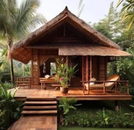 Modern Bahay Kubo, Bali Style Home, Tropical Beach Houses, Modern Tropical House, Hut House, Tropical House Design, Bamboo House Design, Jungle House, Magic Home